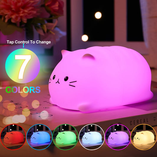 Soft Cat Led Night Light Rechargeable Eye Protection Bedroom Silicone Lamp For Children