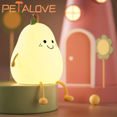 Lovely Mini Led Pear Silicone Lamp Pat Brightness Adjustment Soft Rechargeable Night Light for Kids