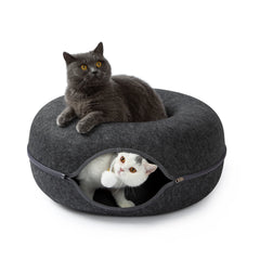 24 Inch Large Donut Cat Bed - Spacious Peekaboo Cat Cave for Multiple Cats