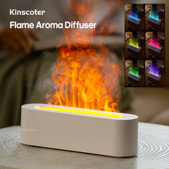 KINSCOTER Essential Oil Aroma Diffuser Flame Air Humidifier Ultrasonic Cool Mist Difusor with  RGB Realistic Fire Night Light