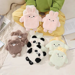 Kawaii Hot Water Plush Bag Cartoon Panda Rabbit Hand Warmer Cute Hot Water Bottle Portable Warm Water Bag with Cloth Cover