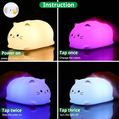 Soft Cat Led Night Light Rechargeable Eye Protection Bedroom Silicone Lamp For Children