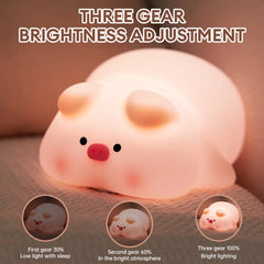 LED Piggy Night Lamp Soft Light Dimmable Silicone Animal Touch Sensor Lamp