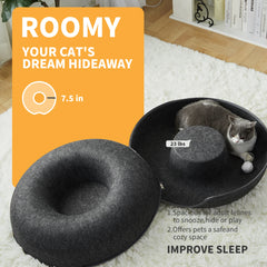 24 Inch Large Donut Cat Bed - Spacious Peekaboo Cat Cave for Multiple Cats