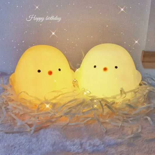 Cute Fat Yellow Chicken LED Small Night Light Soft  Decoration Gift