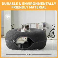 24 Inch Large Donut Cat Bed - Spacious Peekaboo Cat Cave for Multiple Cats